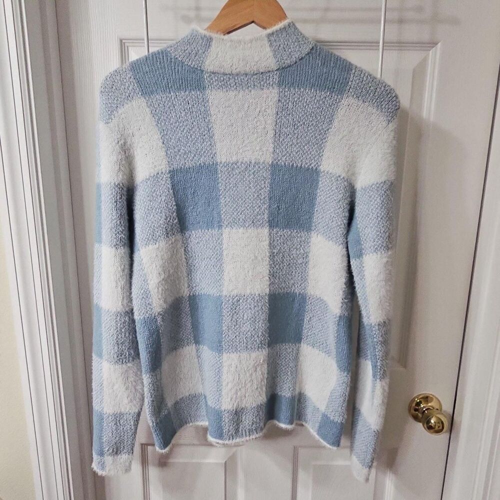 Chloe + Jasmine Blue White Plaid Mock Neck Sweater Size PM